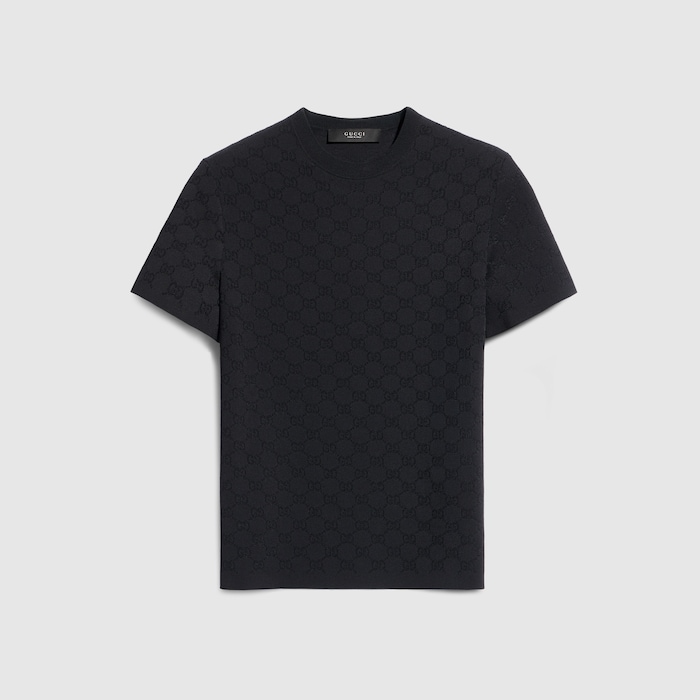 Technical GG fabric jacquard T-shirt in black | GUCCI® RO