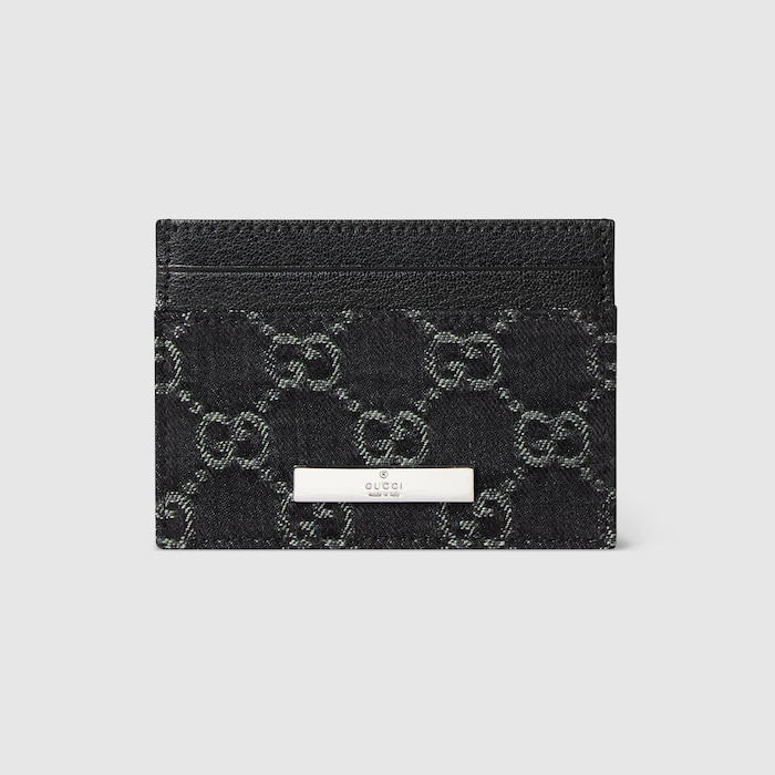 Card case with Gucci plaque in black GG denim | GUCCI® RO