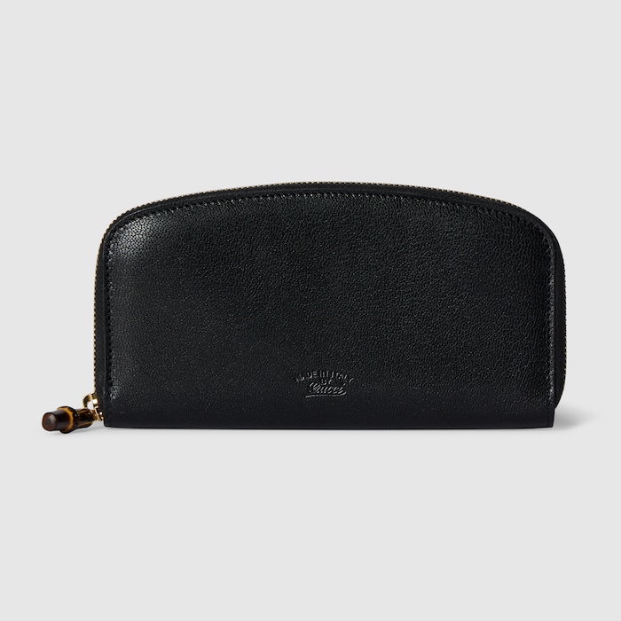 バンブー付き ジップアラウンドウォレット ・ブラック レザー | GUCCI公式