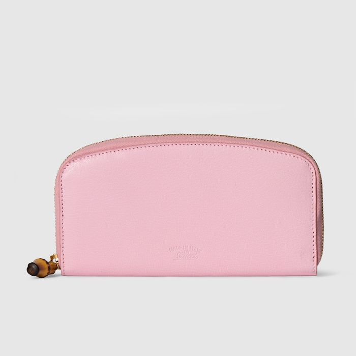 Zip around wallet with bamboo in light pink leather | GUCCI® US
