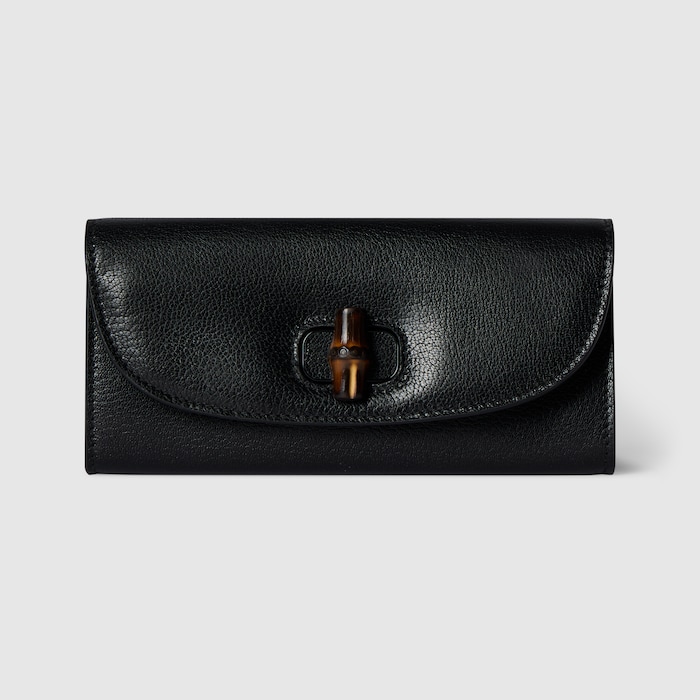 Long wallet with bamboo in black leather | GUCCI® US