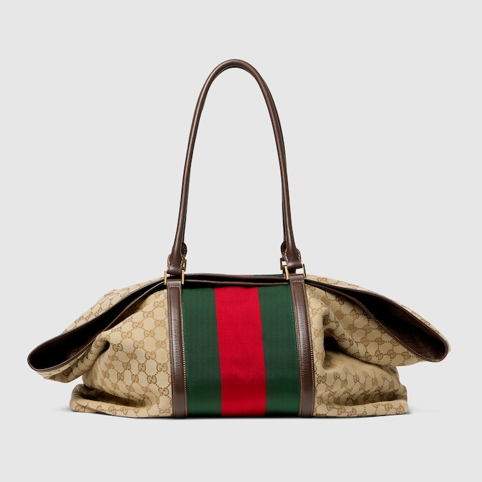 GG duffle bag with Web in sand and brown GG canvas | GUCCI® ZA