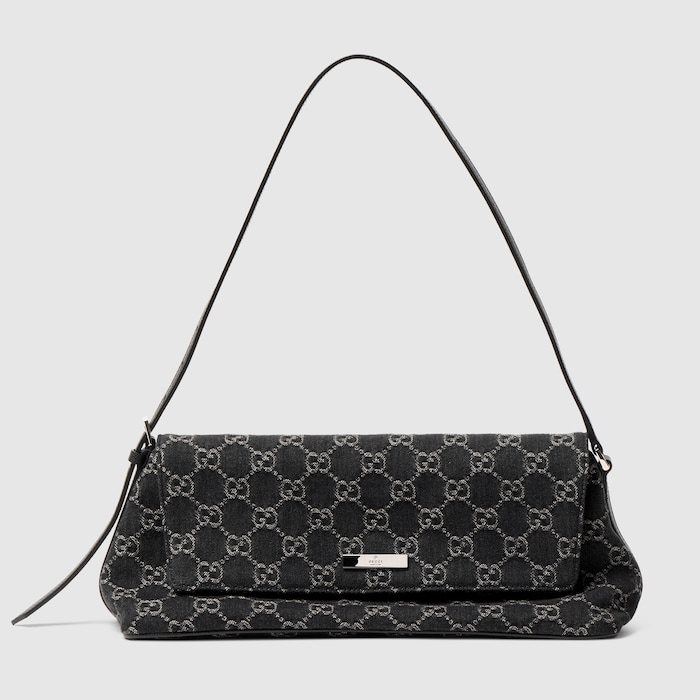 Madison medium shoulder bag in black GG denim | GUCCI® US