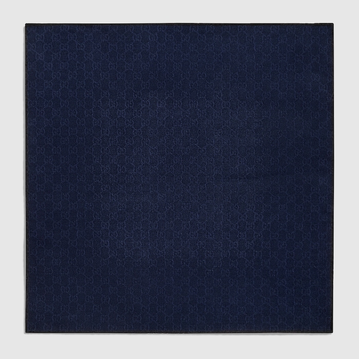 GG wool silk jacquard pocket square in dark blue | GUCCI® US