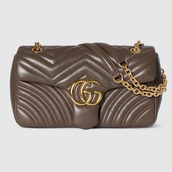 GG Marmont medium shoulder bag in dark taupe leather | GUCCI® US