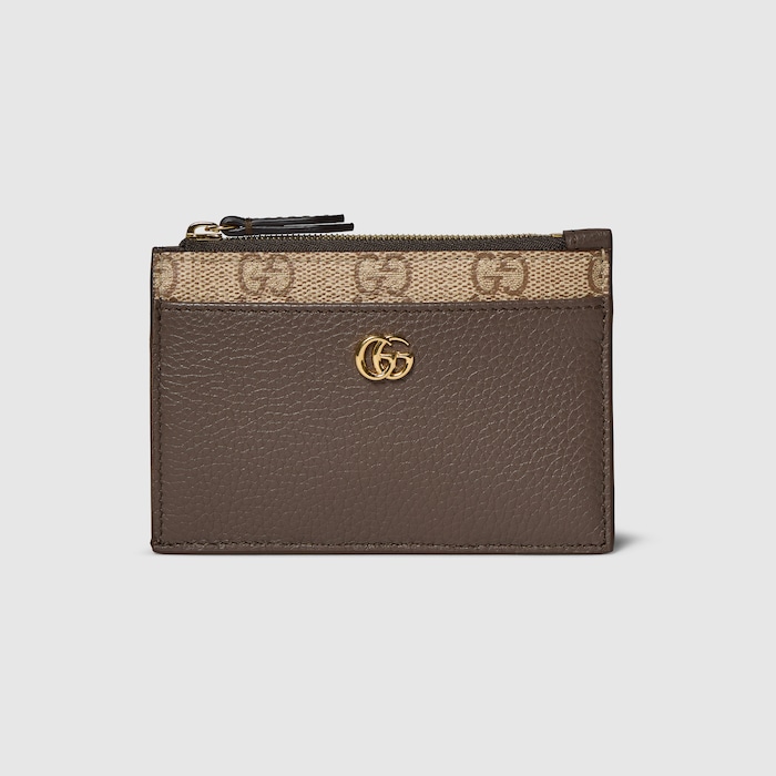Bi-color GG Marmont zip key pouch in dark taupe leather | GUCCI® CA