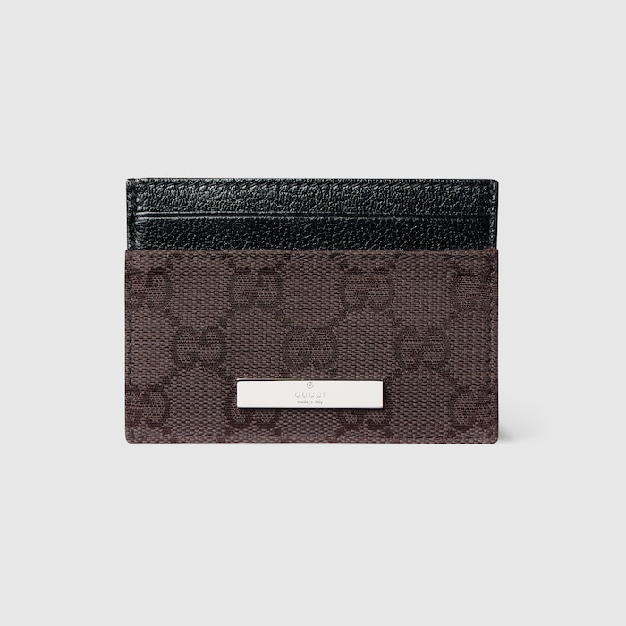 GUCCI カード・ケース Card case with Gucci plaque in dark brown GG canvas | GUCCI® US
