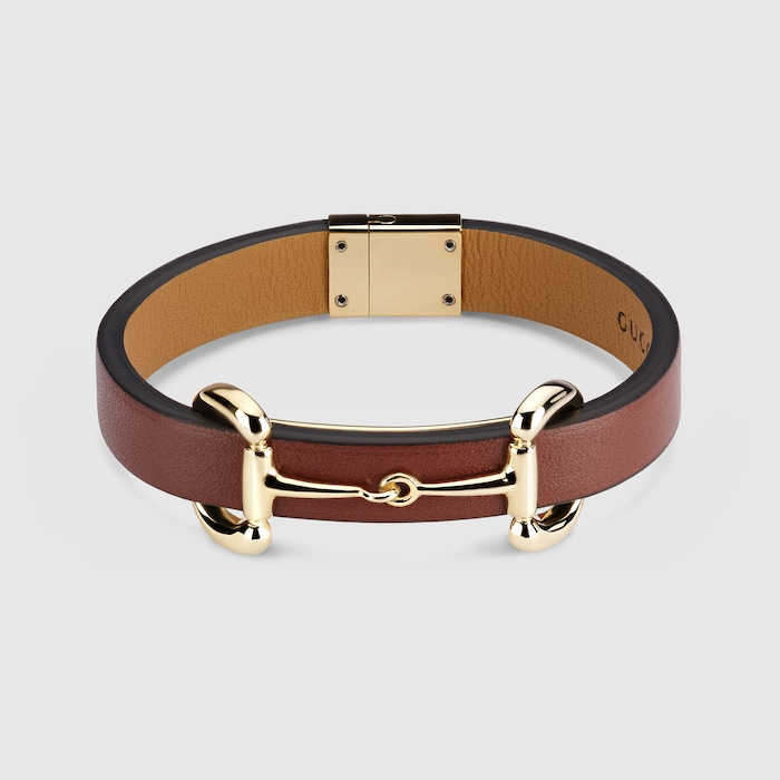 Leather bracelet with Horsebit in brown leather | GUCCI® CA