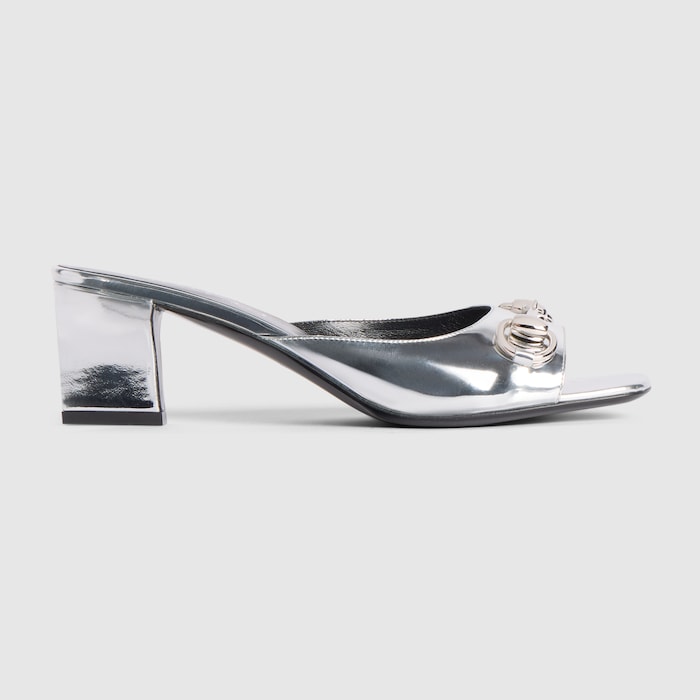 ◾︎希少◾︎ GUCCI GG マーモント ビジュー ハイヒール シルバー 35.5 Women's Signora slide sandal in metallic silver leather | GUCCI® US