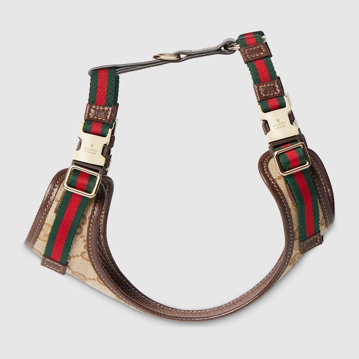 Extra-small padded pet harness in sand and brown GG canvas | GUCCI® US