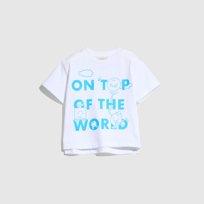 Baby cotton jersey T-shirt with print in white | GUCCI® AU