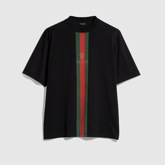 Cotton jersey T-shirt with print in black | GUCCI® SI Cotton jersey T-shirt with print in black | GUCCI® SI