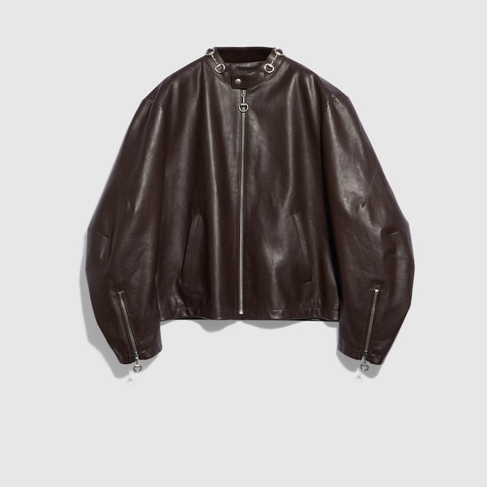 GUCCI レザー　ジャケット　牛革　44 背面　型押し　ビッグロゴ　ブラウン 864931_XNBCJ_2084_001_100_0000