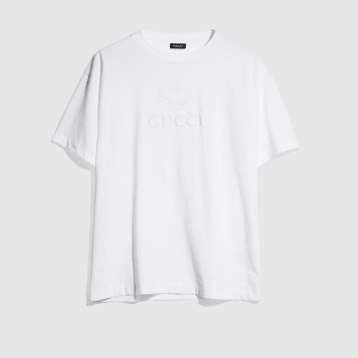 Cotton jersey T-shirt with embroidery in white | GUCCI® US