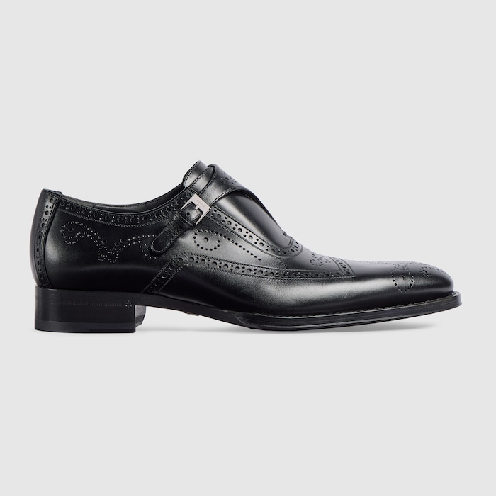 Men's monk strap shoe in black leather | GUCCI® UK
