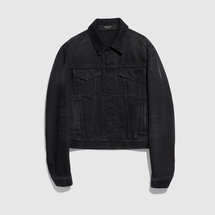 Washed cotton denim jacket in black | GUCCI® US