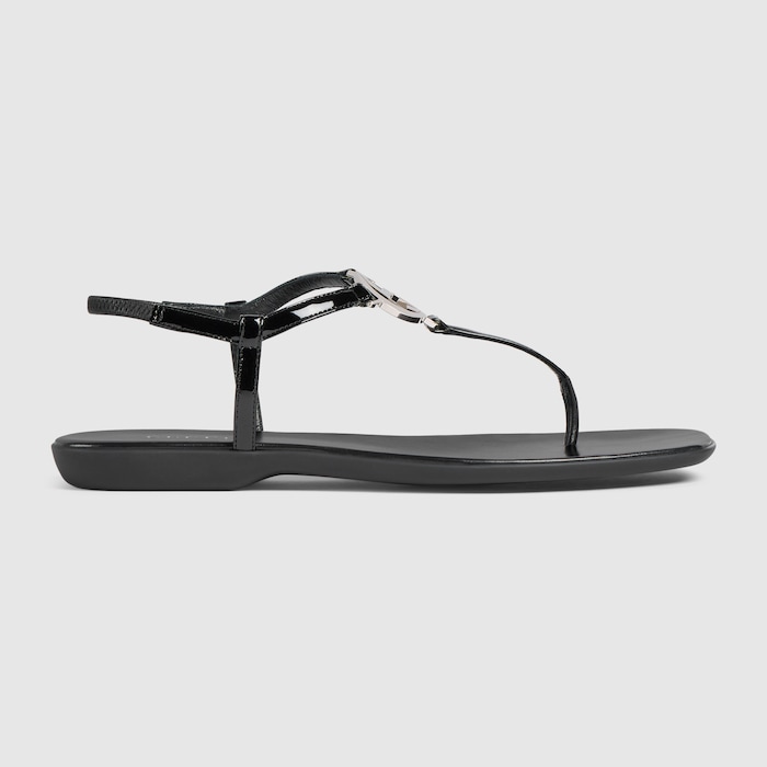 ✳︎pandanchocola✳︎ Women's thong sandal with Interlocking G in black patent leather