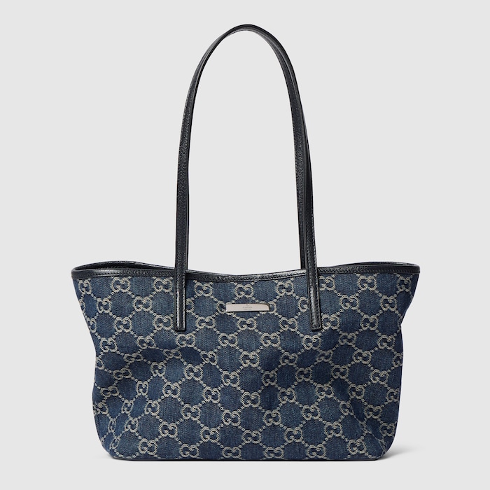 Gucci Tribeca small tote bag in dark blue GG denim | GUCCI® UK