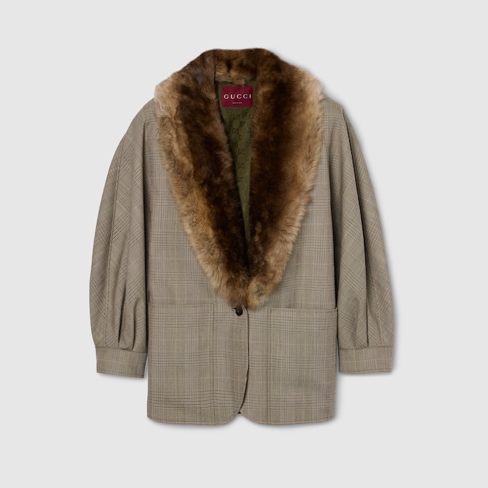 Prince of Wales wool jacket in beige and brown | GUCCI® ZA