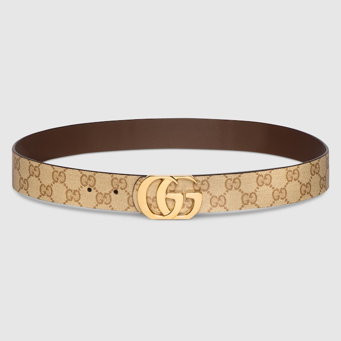 Reversible Cut GG Marmont belt in sand and brown GG canvas  display picture 3