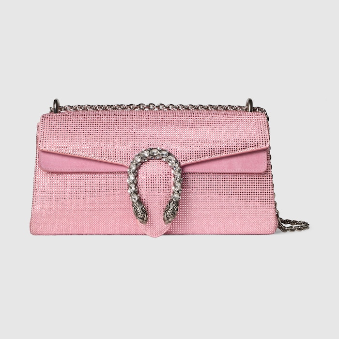 Dionysus crystal medium shoulder bag in light pink suede | GUCCI® US