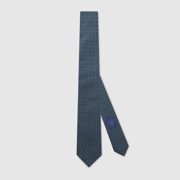 Interlocking G silk jacquard tie in blue | GUCCI® US
