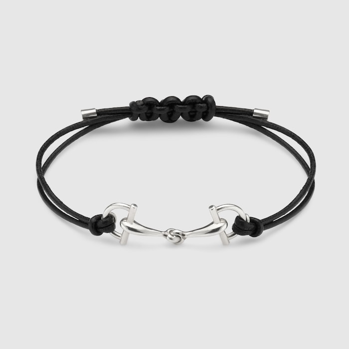Gucci Staffa leather bracelet in 925 sterling silver | GUCCI® US