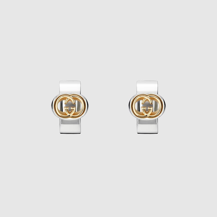 Gucci Interlocking mini hoop earrings in palladium-toned brass