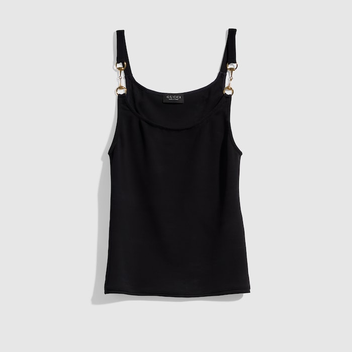 Viscose crêpe jersey top with Horsebit in black | GUCCI® US