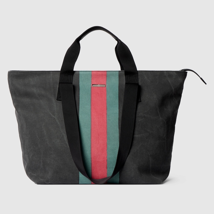 Positano medium tote bag in black canvas | GUCCI® CA