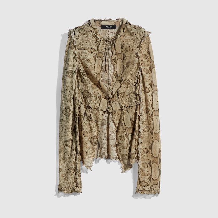 Printed silk shirt in ivory and brown | GUCCI® US