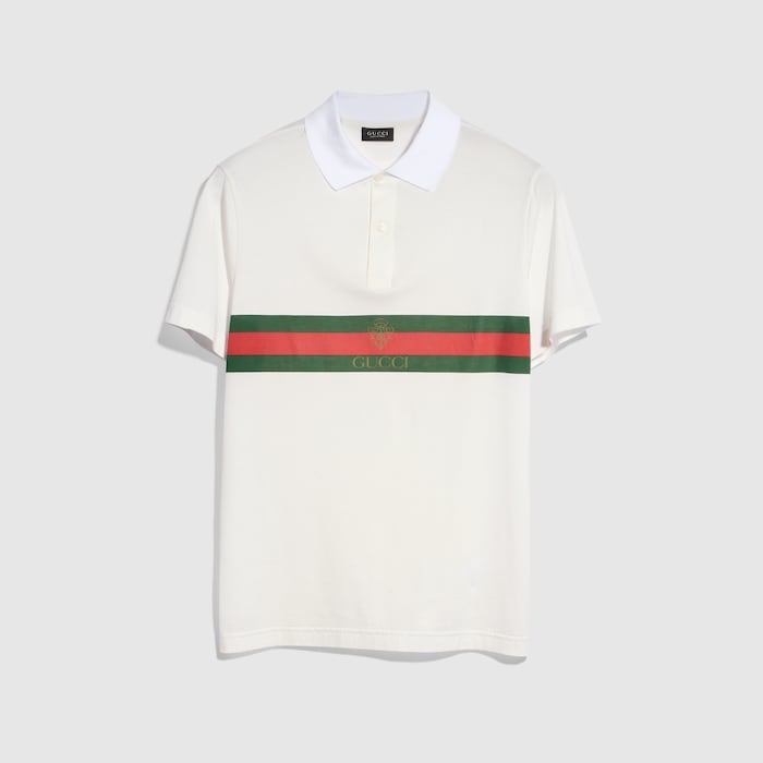 GUCCI ポロシャツ Cotton jersey polo shirt with Web in white | GUCCI® US