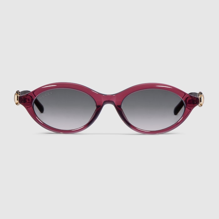 Oval-frame sunglasses in transparent burgundy | GUCCI® US