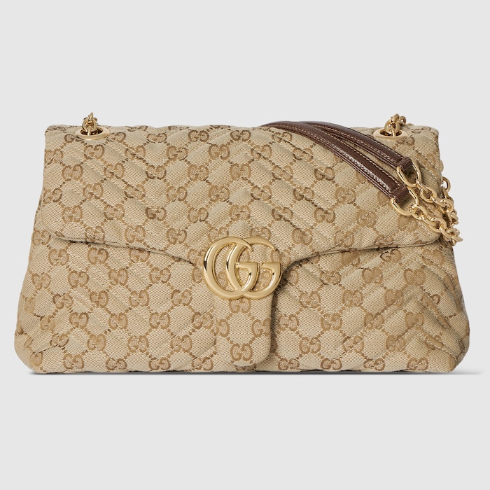 GG Marmont medium shoulder bag in sand and brown GG canvas | GUCCI® US