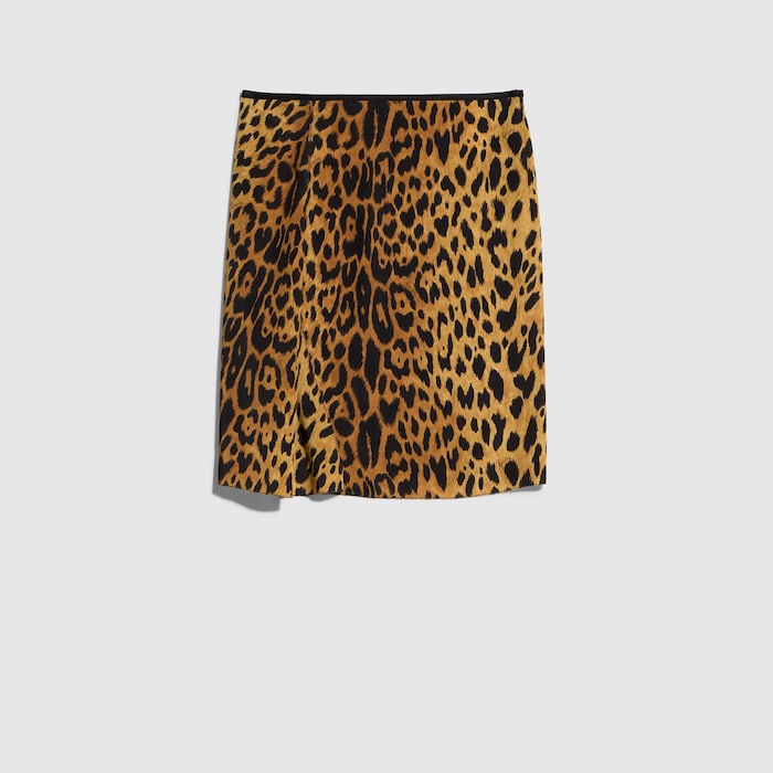 Printed silk crêpe de chine skirt in black and brown | GUCCI® LU