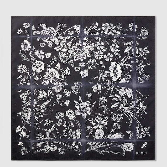 Cotton silk jacquard pocket square in black and white | GUCCI® US