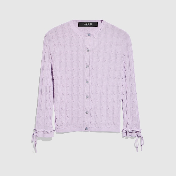 Braided cotton blend cardigan in lilac | GUCCI® US