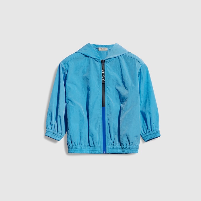 Baby nylon froissé jacket in light blue | GUCCI® SA