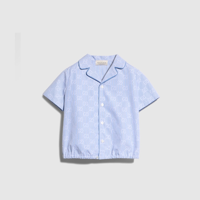 Baby GG striped poplin shirt in white and light blue | GUCCI® US