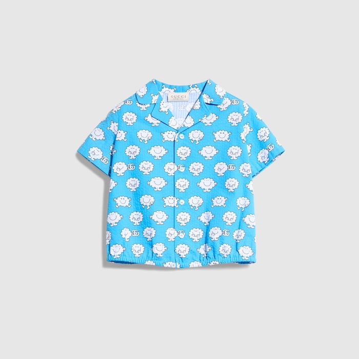 Baby crinkle cotton shirt in azure and white | GUCCI® US
