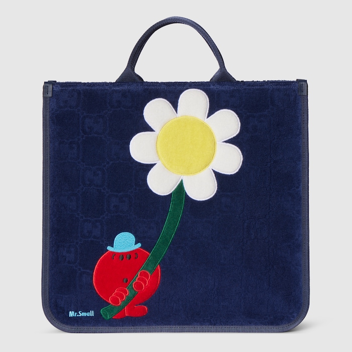 GUCCI　ミニバケツ　トートバック　GG柄 Children's GG tote bag with embroidery in dark blue GG terrycloth