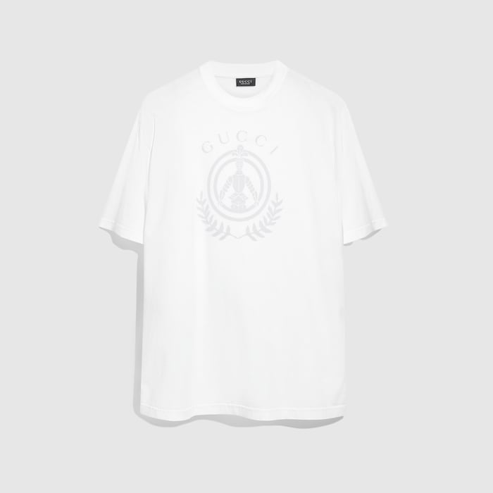 Cotton jersey T-shirt with print in white | GUCCI® US Cotton jersey T-shirt with print in white | GUCCI® US
