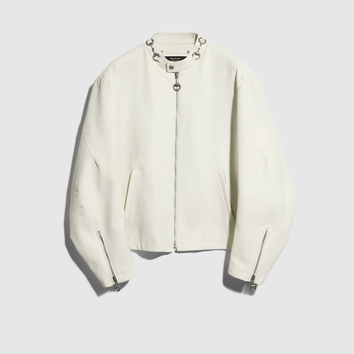 Treated bull leather jacket in white | GUCCI® US