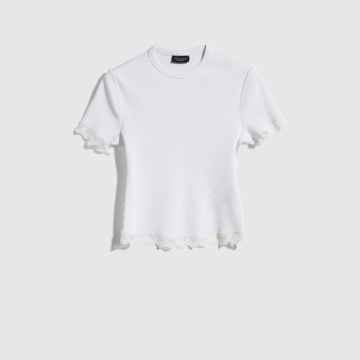 Matte viscose rib stitch T-shirt in white | GUCCI® RO