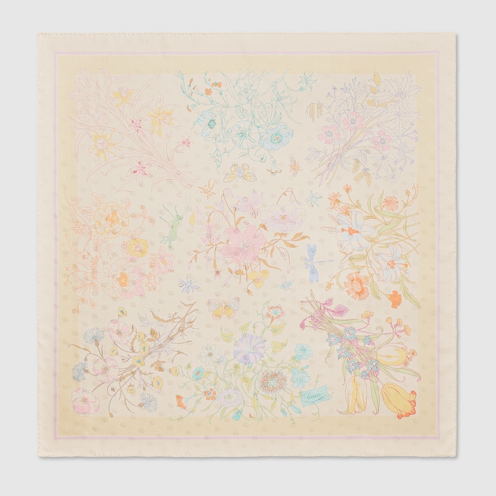 Printed Double G silk jacquard carré in multicolor | GUCCI® US