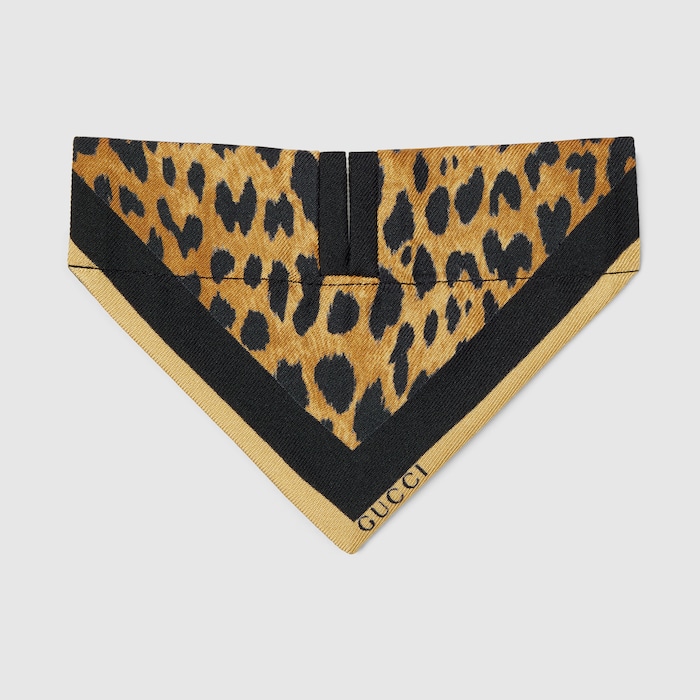 Extra-small reversible pet bandana in beige and grey silk | GUCCI® US