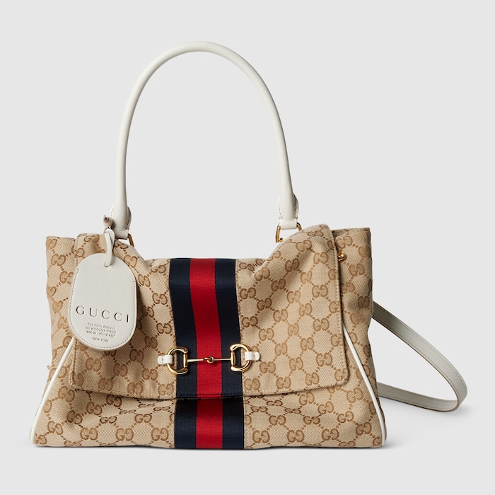 Paparazzo medium top handle bag in sand and brown GG canvas