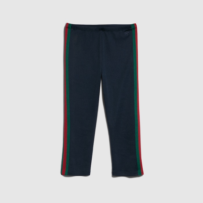 Rib cotton jersey pants with Web in blue | GUCCI® CA