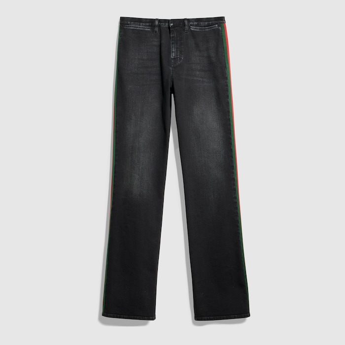 Stretch cotton denim with Web in blue | GUCCI® US