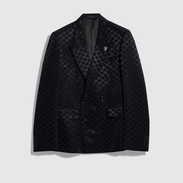 GG light faille double-breasted jacket in black | GUCCI® NZ